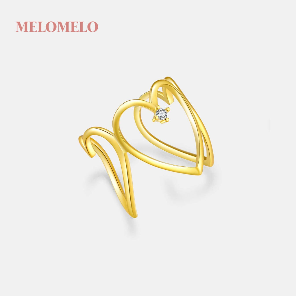 melomelo - Heart Ring with Diamond Cut CZ's