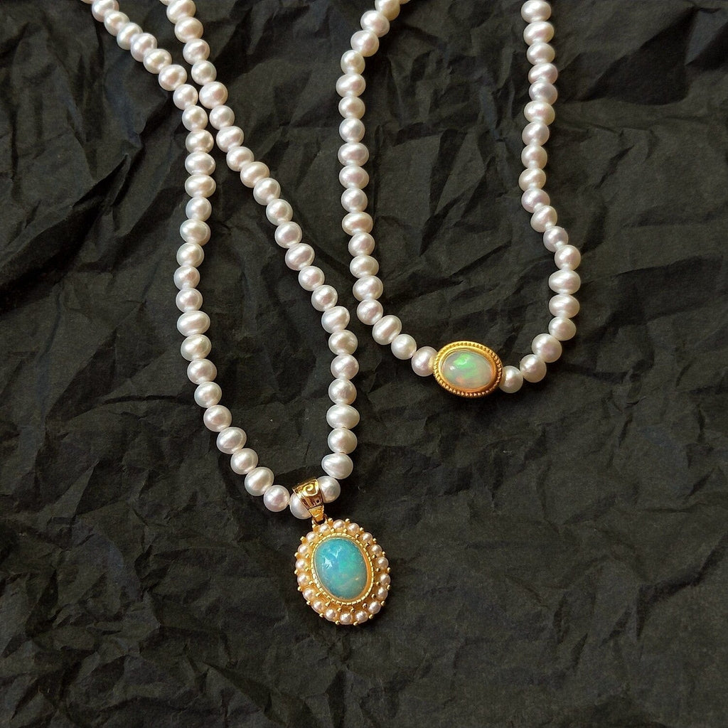 melomelo Ethiopian Opal Pearl Necklace