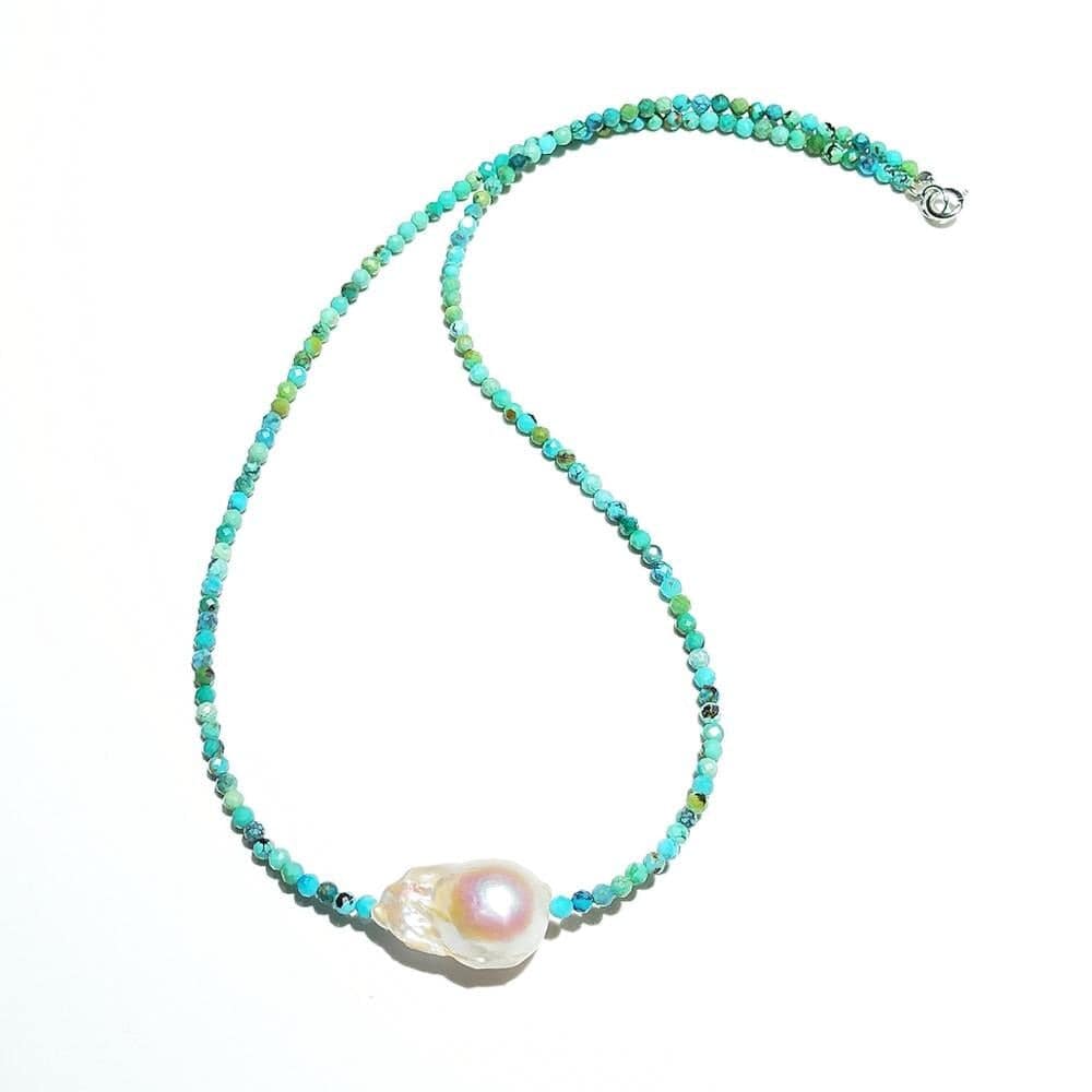 melomelo Genuine Turquoise Baroque Pearl Bohemian Necklace