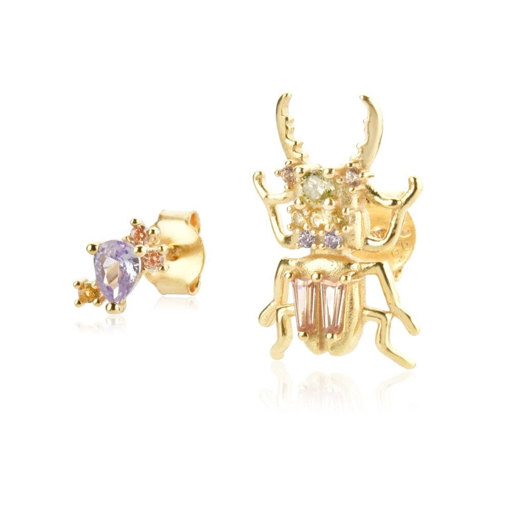 melomelo Gold / Bug + Stud (2pcs) Bergamo - Bug Me Studded Beetle Crystal Earrings