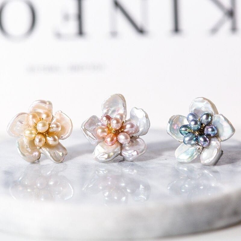 melomelo Keshi & Seed Pearl Flower Earrings