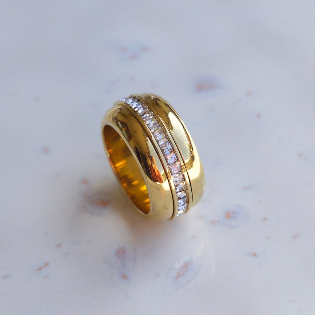 melomelo Romane - Wide Crystal Plain Gold Band
