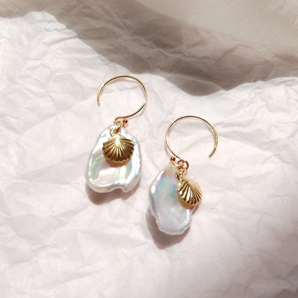 melomelo Shell Keshi Pearl Dangle Earrings
