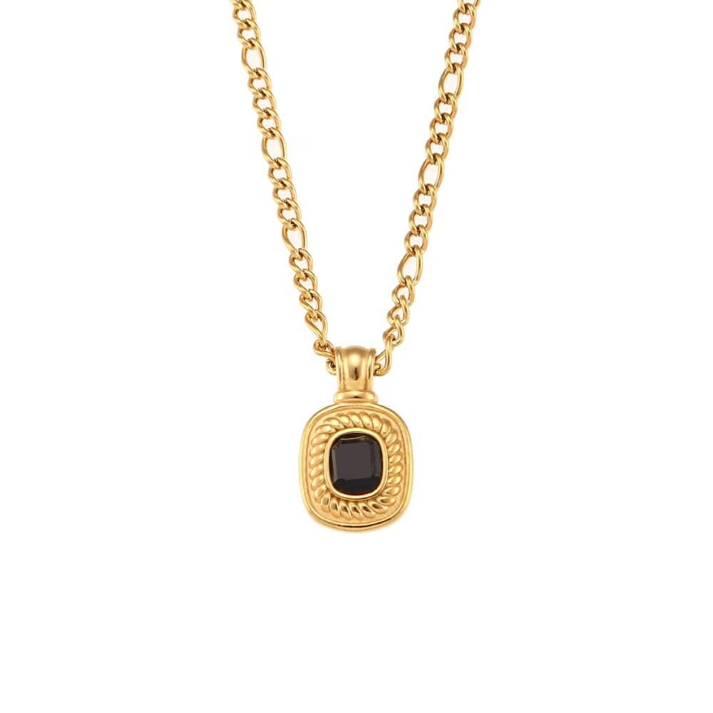 melomelo Teoma - Black Crystal Vintage Box Chain Necklace