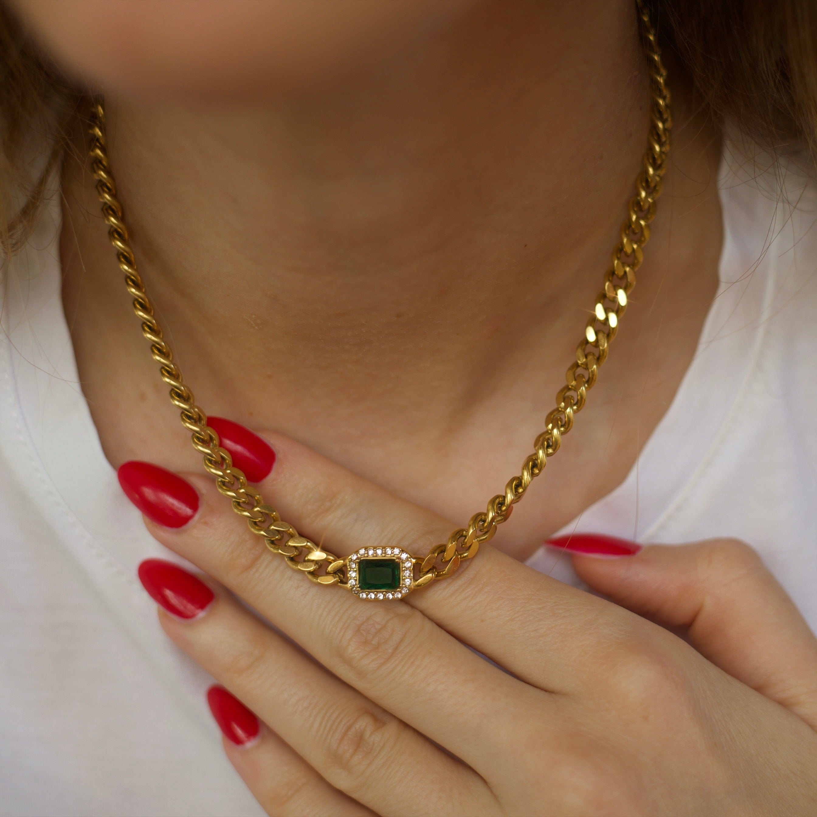 Rafal Cuban Link Chain Necklace Cz Crystal Choker – melomelo