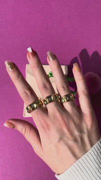 Riley - Cabochon Hammered Gold Ring